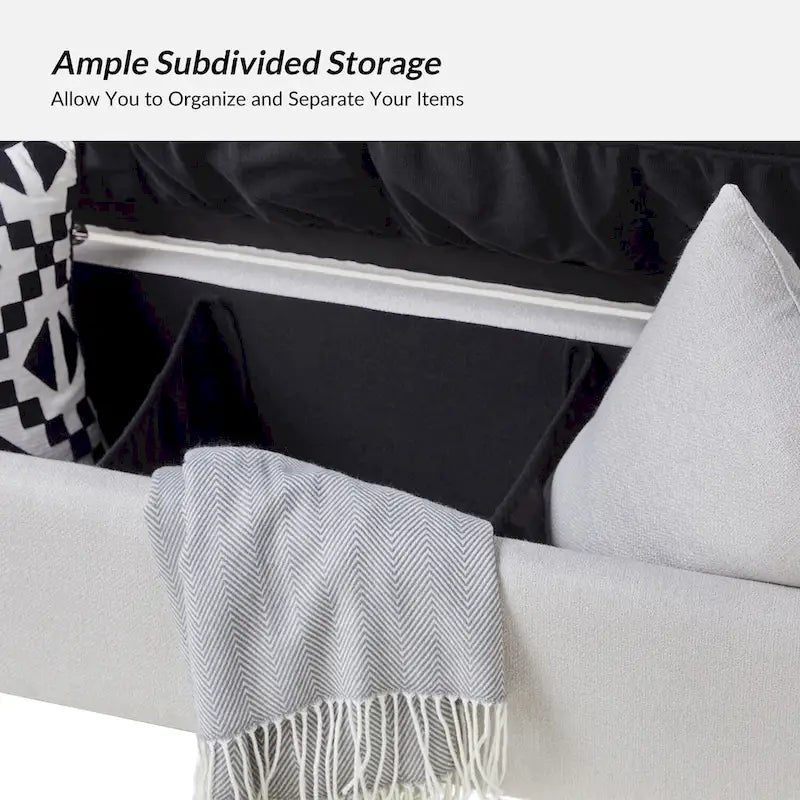 Banc de rangement capitonné à plateau relevable avec deux coussins et accoudoirs