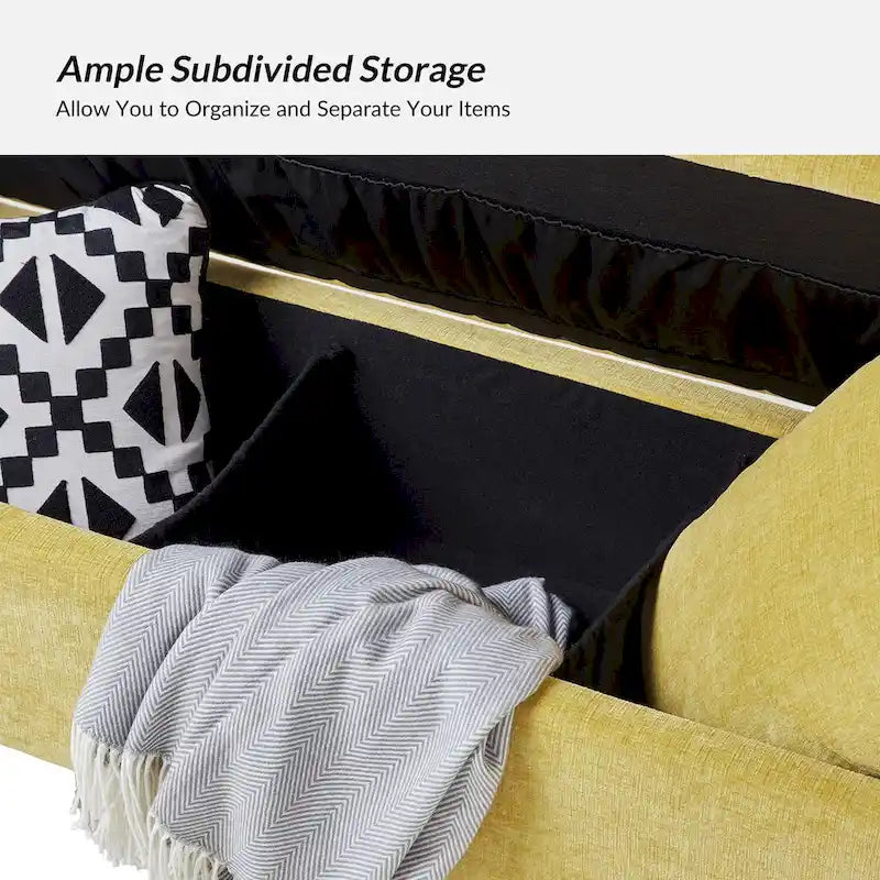 Banc de rangement capitonné à plateau relevable avec deux coussins et accoudoirs