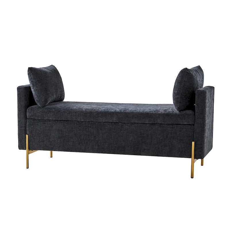 Banc de rangement capitonné à plateau relevable avec deux coussins et accoudoirs