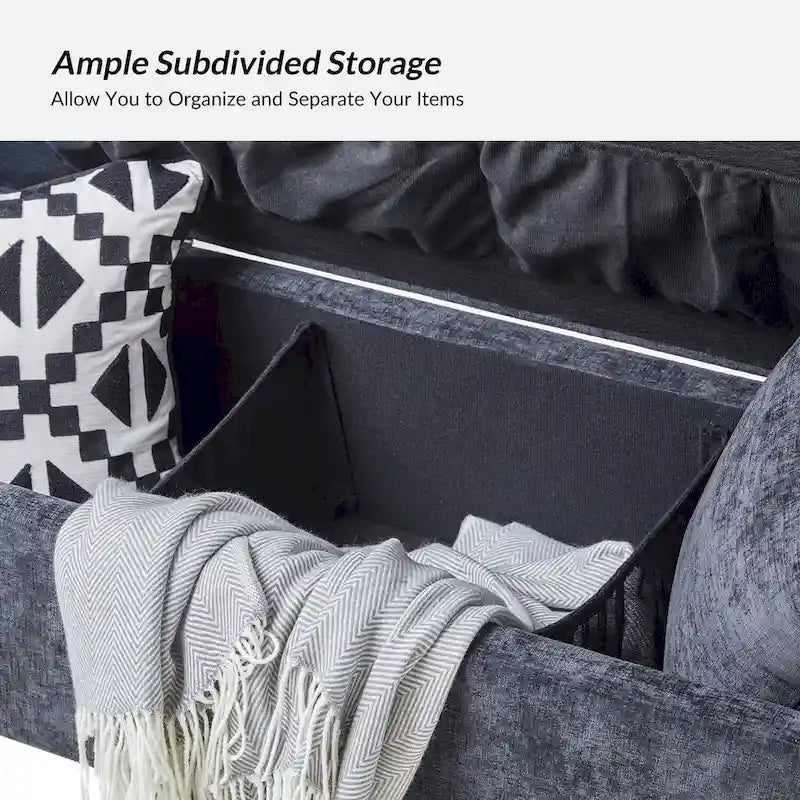 Banc de rangement capitonné à plateau relevable avec deux coussins et accoudoirs