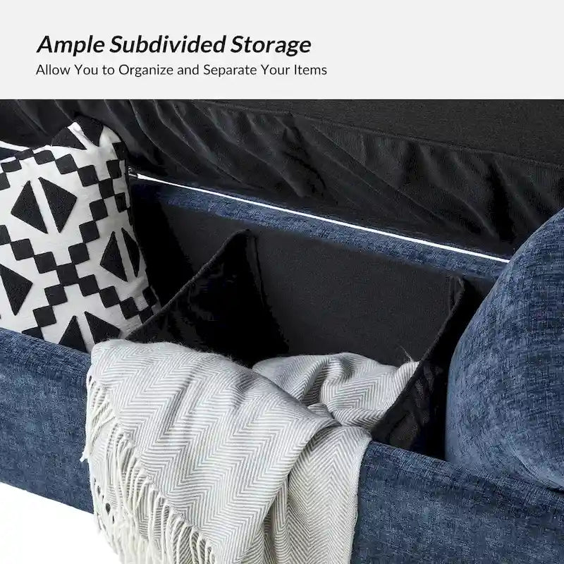 Banc de rangement capitonné à plateau relevable avec deux coussins et accoudoirs