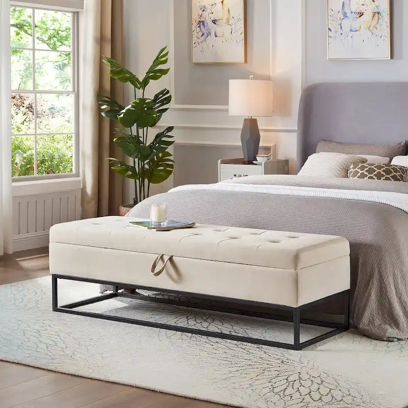 58,6 Banc de lit avec base en métal et rangement