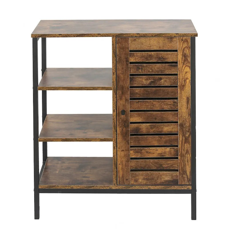 Meuble de rangement 3 étagères et 1 porte en bois manufacturé finition Noyer