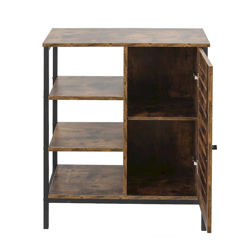 Meuble de rangement 3 étagères et 1 porte en bois manufacturé finition Noyer