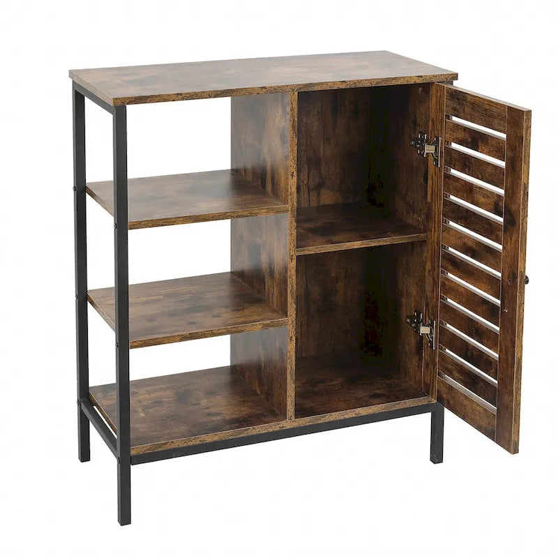 Meuble de rangement 3 étagères et 1 porte en bois manufacturé finition Noyer