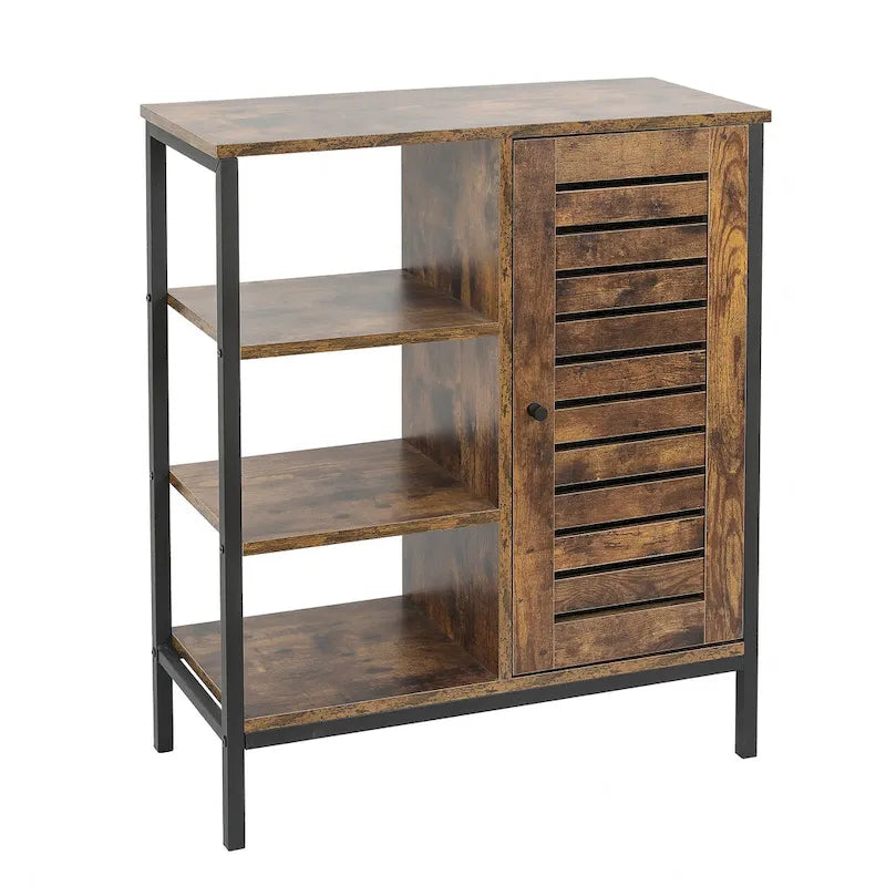Meuble de rangement 3 étagères et 1 porte en bois manufacturé finition Noyer