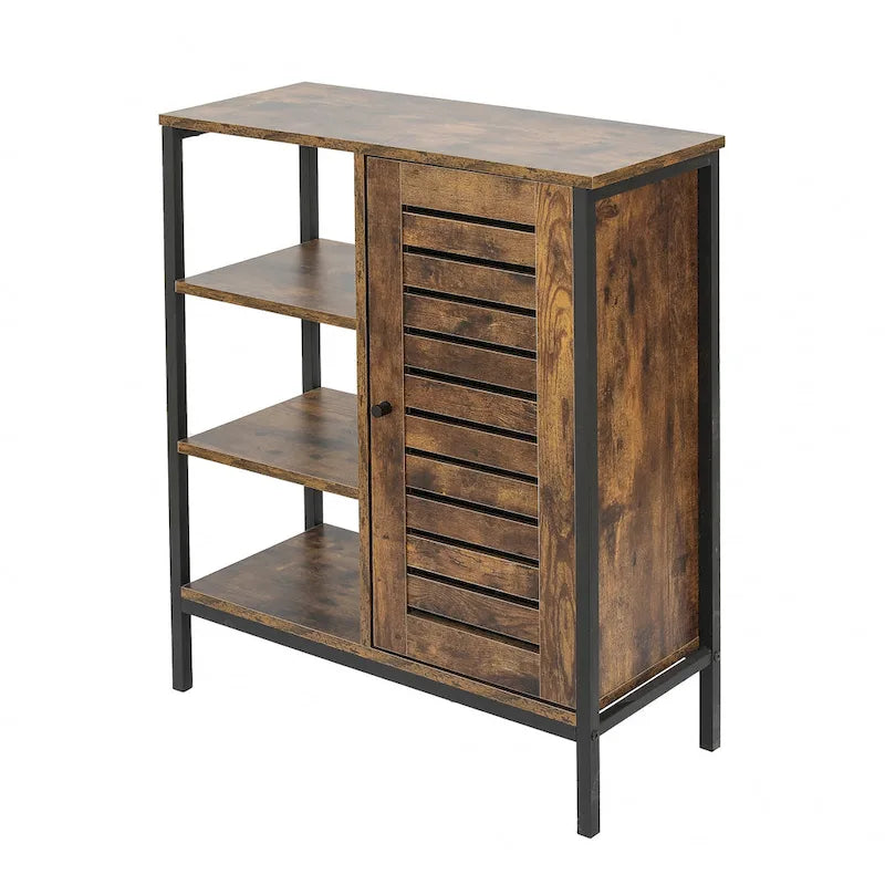 Meuble de rangement 3 étagères et 1 porte en bois manufacturé finition Noyer