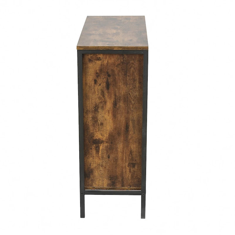 Meuble de rangement 3 étagères et 1 porte en bois manufacturé finition Noyer