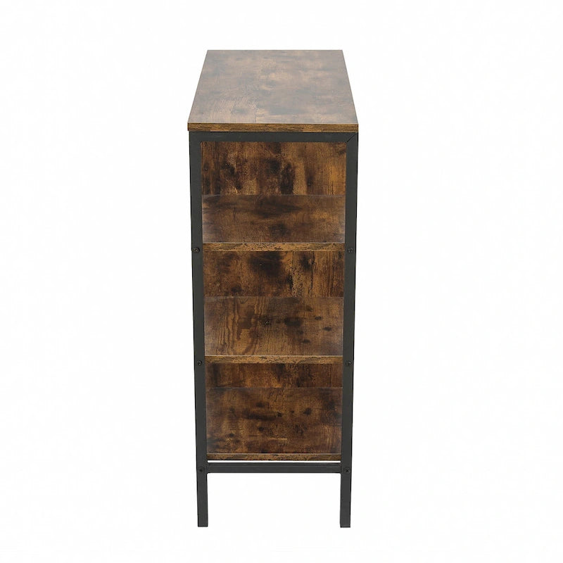 Meuble de rangement 3 étagères et 1 porte en bois manufacturé finition Noyer