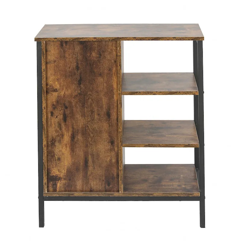 Meuble de rangement 3 étagères et 1 porte en bois manufacturé finition Noyer