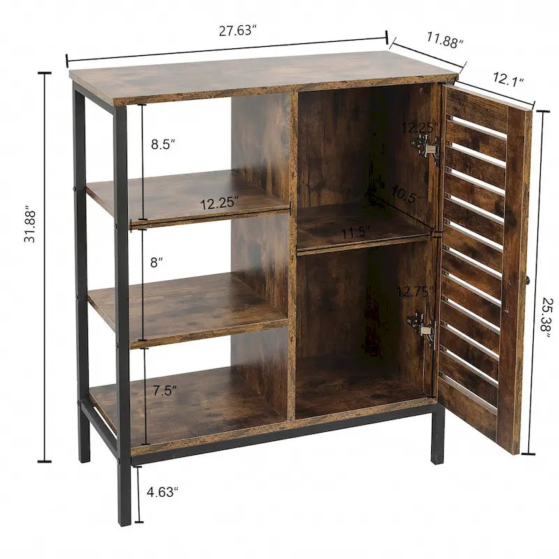 Meuble de rangement 3 étagères et 1 porte en bois manufacturé finition Noyer