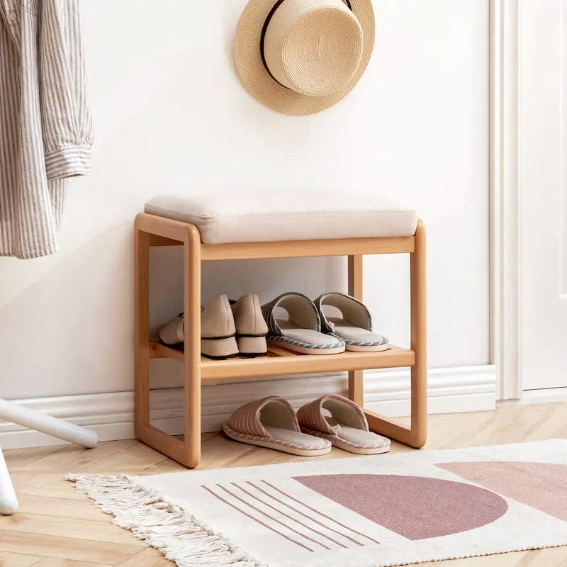 Wood Storage Shoe Rack Bench with Cushion