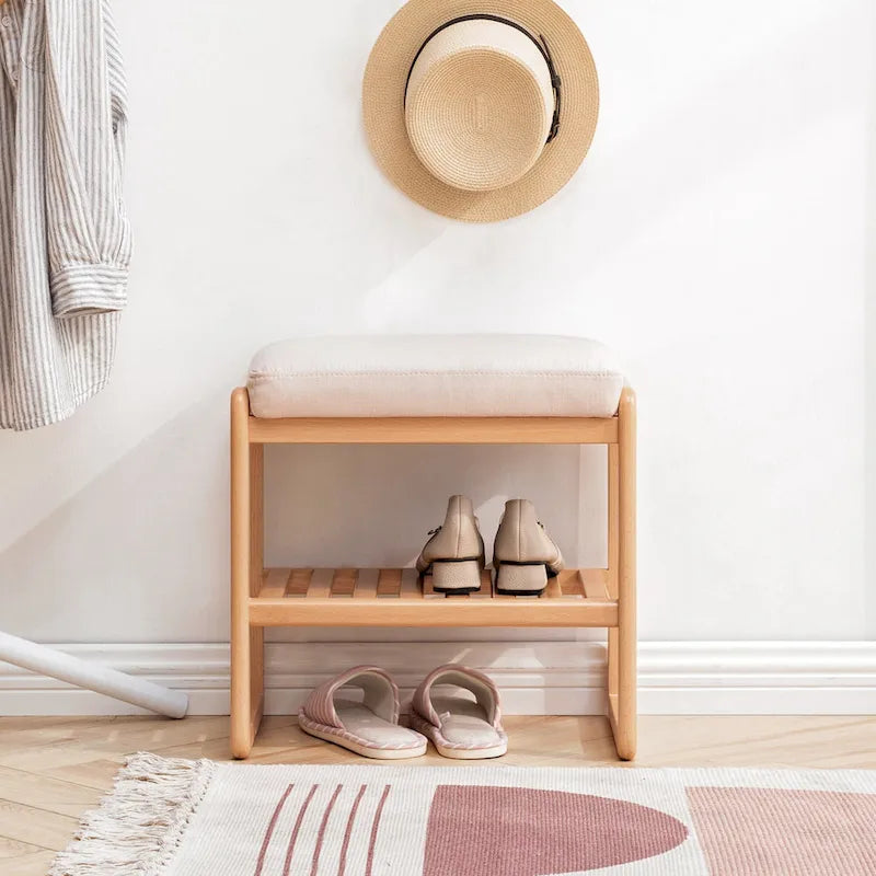 Banc à chaussures en bois avec coussin