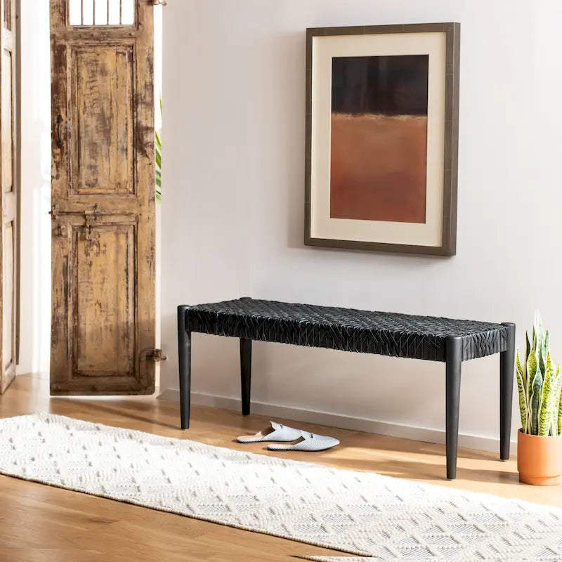 Banc en bois et cuir