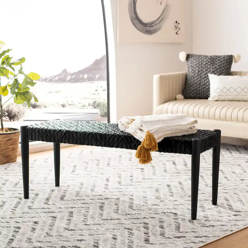 Banc en bois et cuir