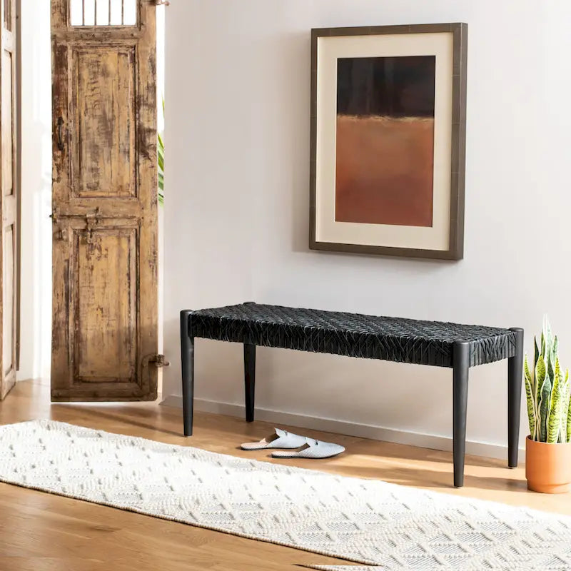 Banc en bois et cuir