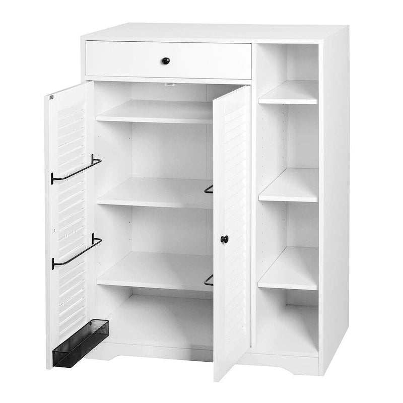 Meuble de rangement à chaussures autoportant avec 2 portes persiennes et étagère de rangement réglable
