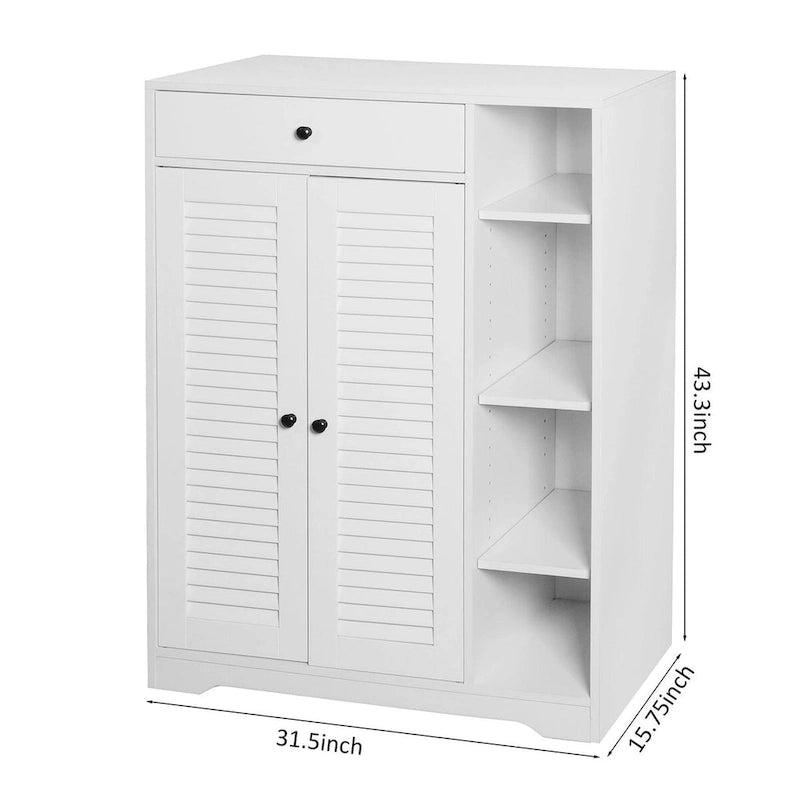 Meuble de rangement à chaussures autoportant avec 2 portes persiennes et étagère de rangement réglable