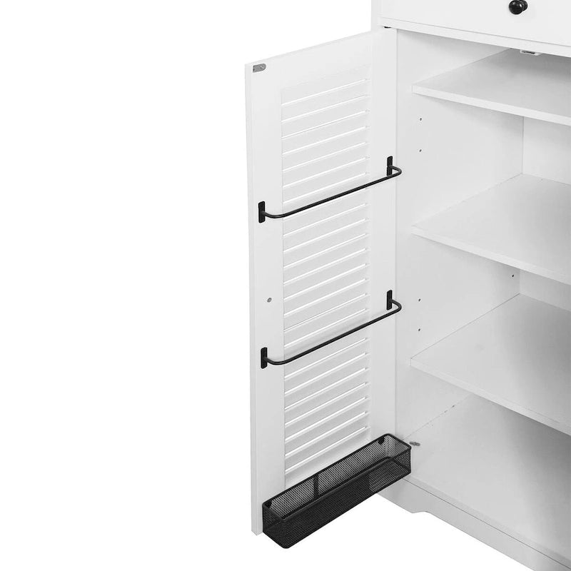 Meuble de rangement à chaussures autoportant avec 2 portes persiennes et étagère de rangement réglable