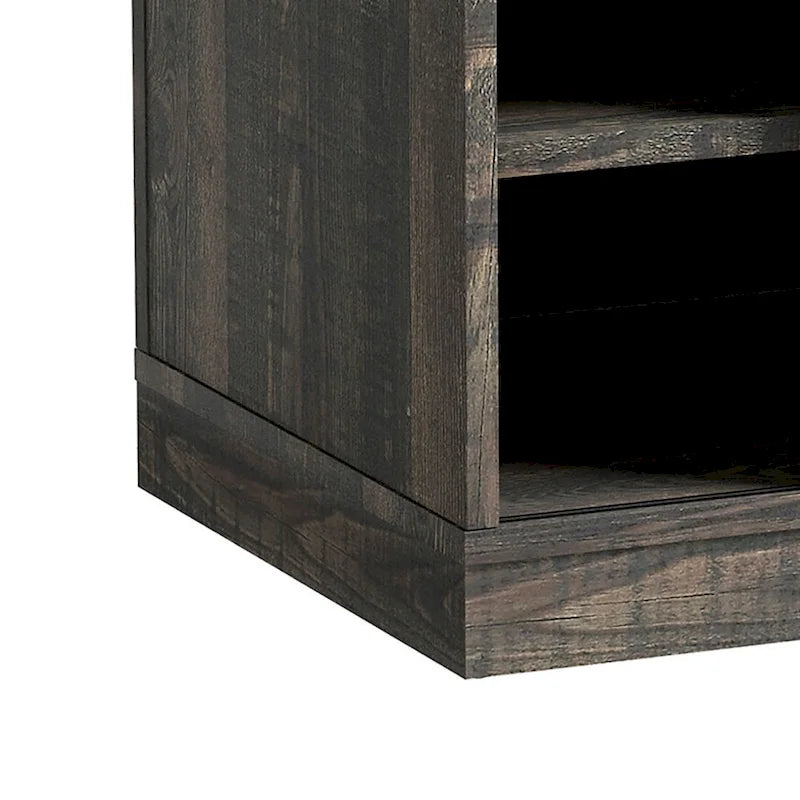 Banc de rangement en bois de style ferme vintage avec portes coulissantes