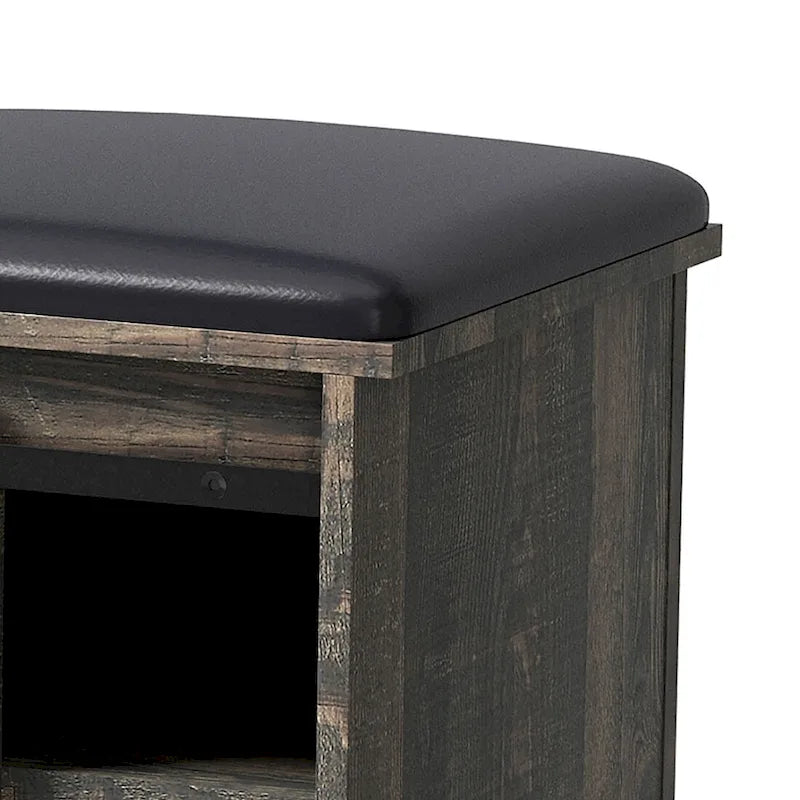 Banc de rangement en bois de style ferme vintage avec portes coulissantes