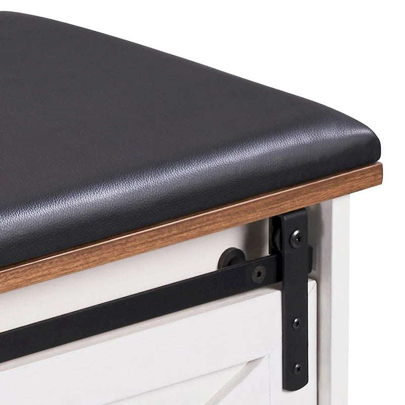 Banc de rangement en bois de style ferme vintage avec portes coulissantes