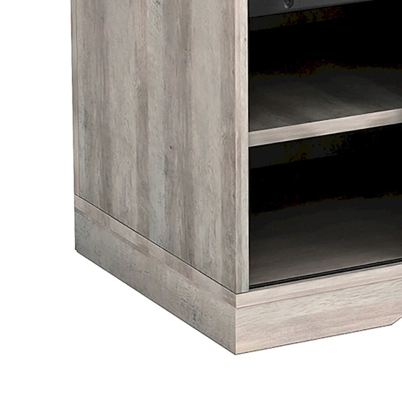 Banc de rangement en bois de style ferme vintage avec portes coulissantes