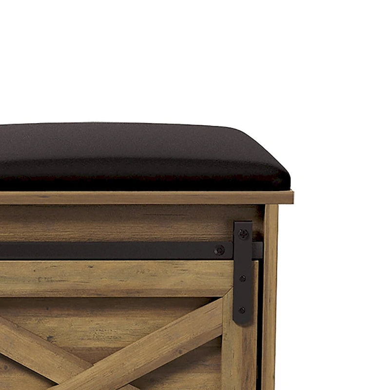 Banc de rangement en bois de style ferme vintage avec portes coulissantes