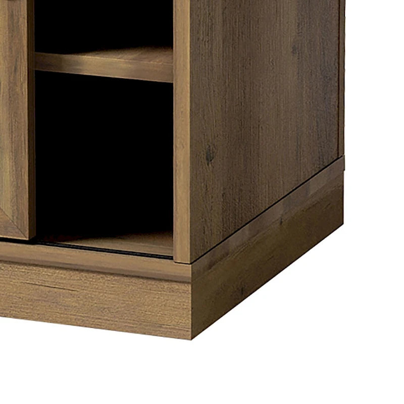 Banc de rangement en bois de style ferme vintage avec portes coulissantes