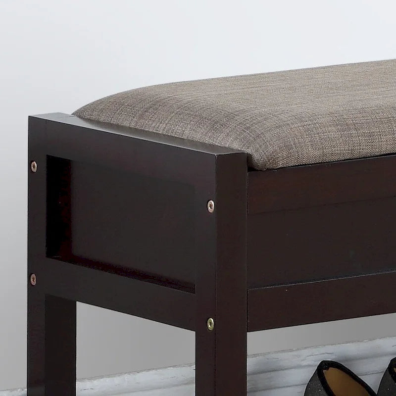 Banc en bois rembourré avec rangement à chaussures