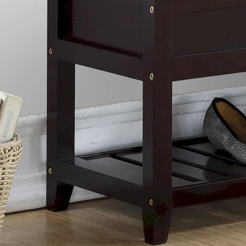 Banc en bois rembourré avec rangement à chaussures
