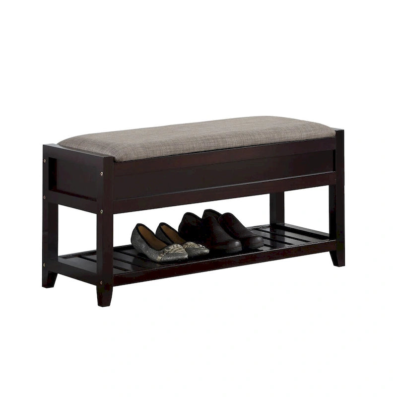 Banc en bois rembourré avec rangement à chaussures