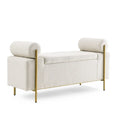 Banc de rangement capitonné en lin avec accoudoirs cylindriques