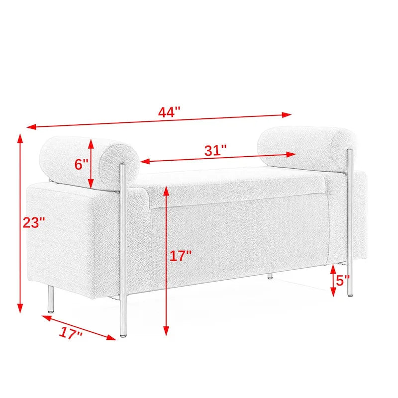 Banc de rangement capitonné en lin avec accoudoirs cylindriques