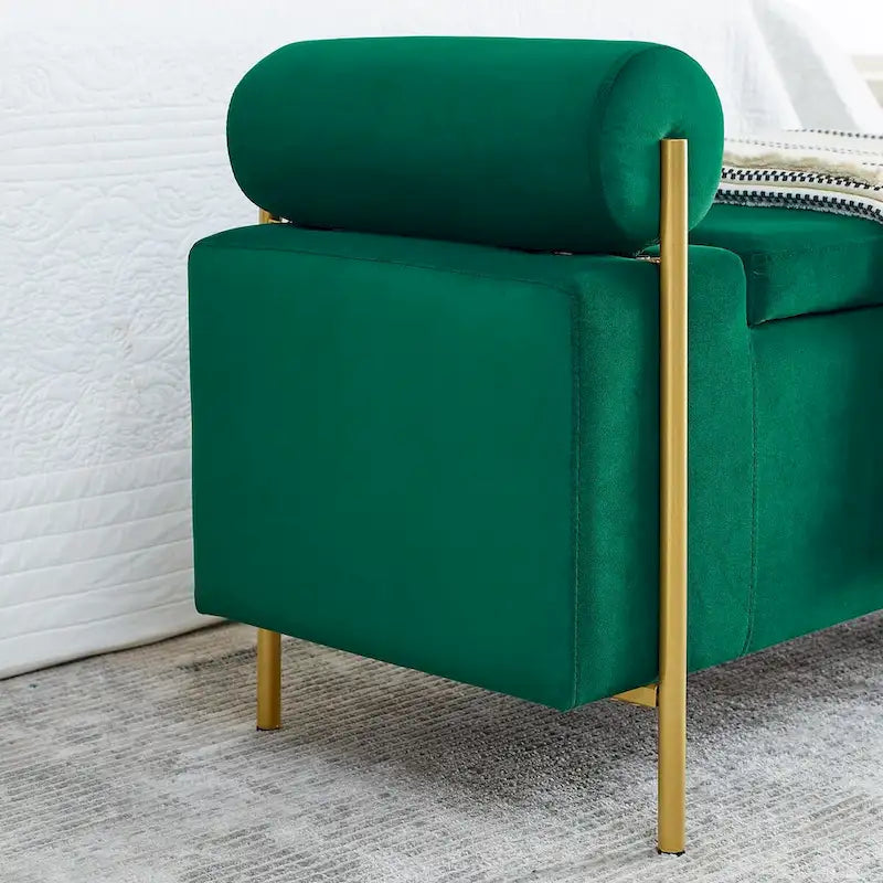 Banc de rangement capitonné en lin avec accoudoirs cylindriques
