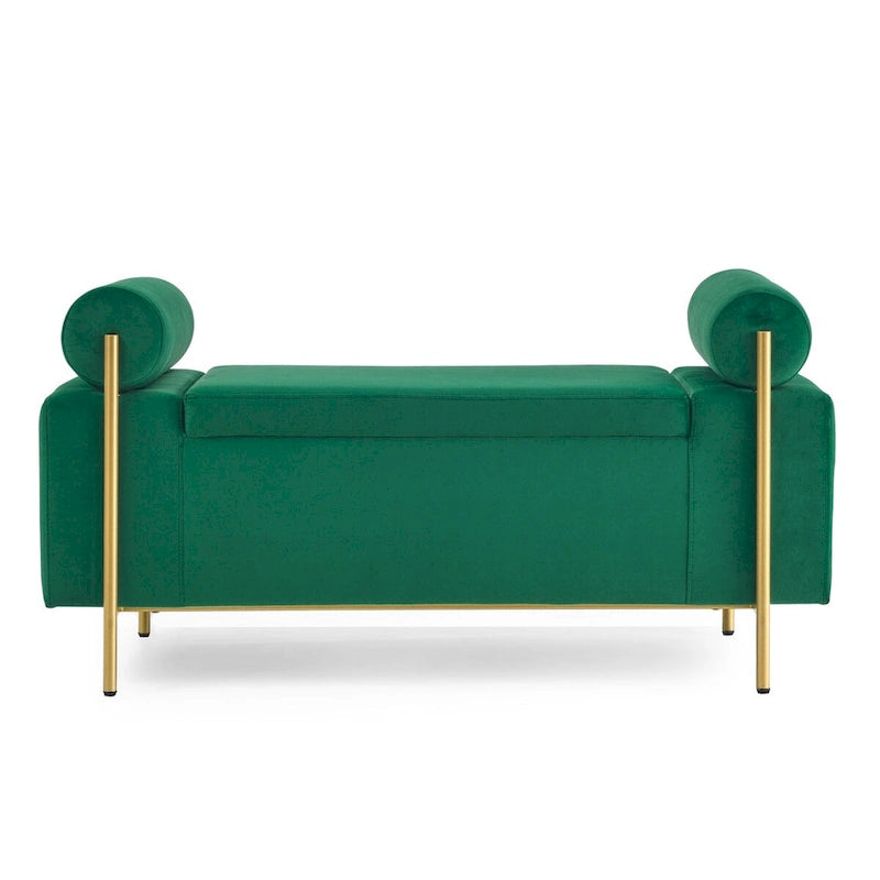 Banc de rangement capitonné en lin avec accoudoirs cylindriques