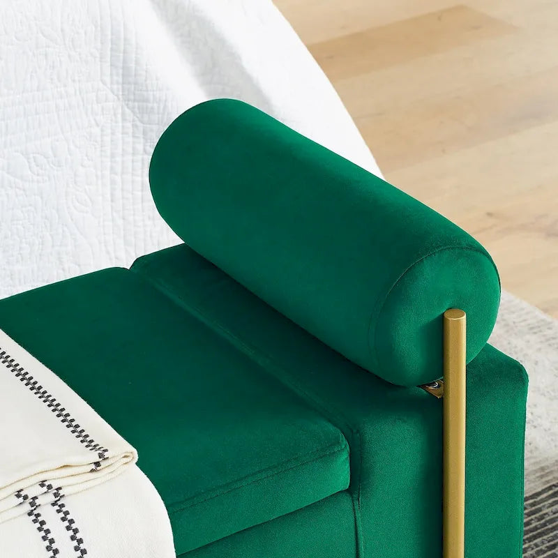 Banc de rangement capitonné en lin avec accoudoirs cylindriques