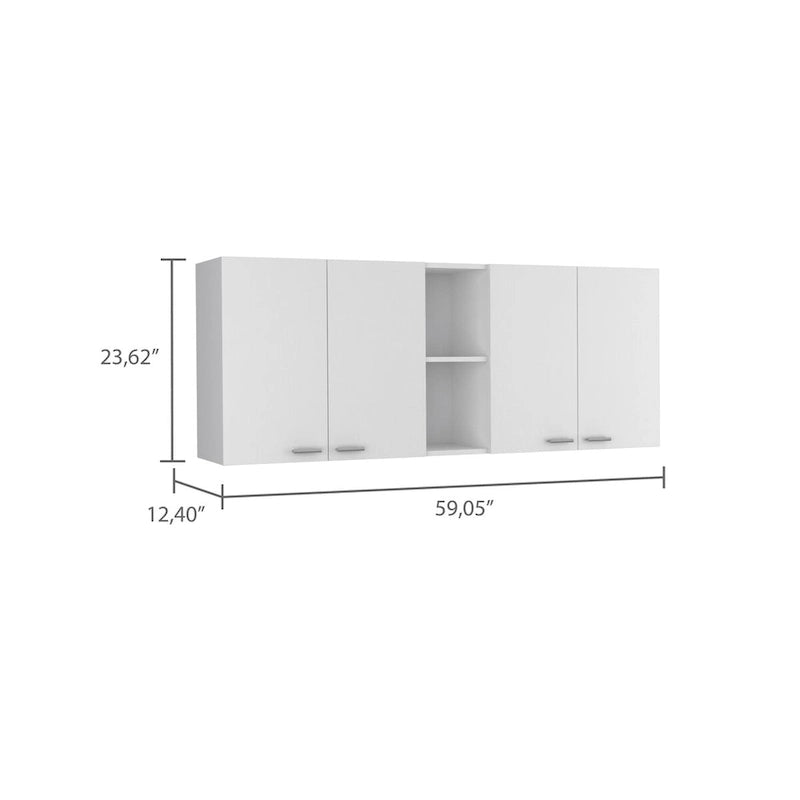 Armoire murale, deux portes, deux étagères extérieures, deux étagères intérieures