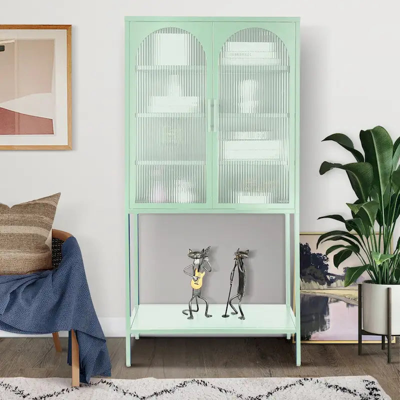 Meuble à étagères réglables avec 2 portes vitrées cintrées