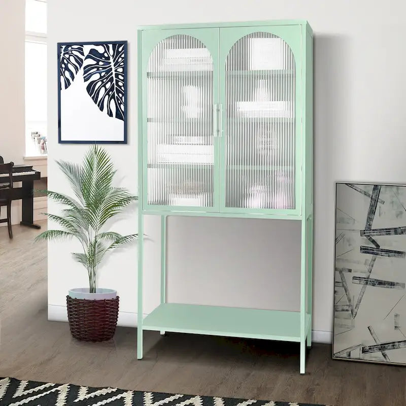 Meuble à étagères réglables avec 2 portes vitrées cintrées
