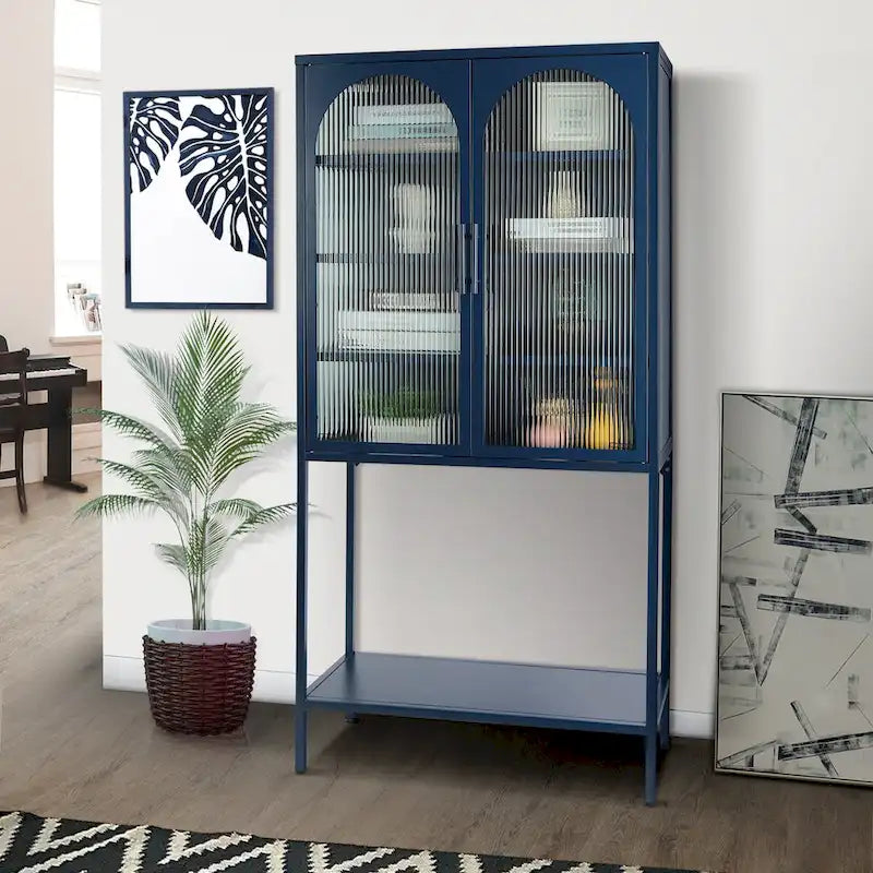 Meuble à étagères réglables avec 2 portes vitrées cintrées