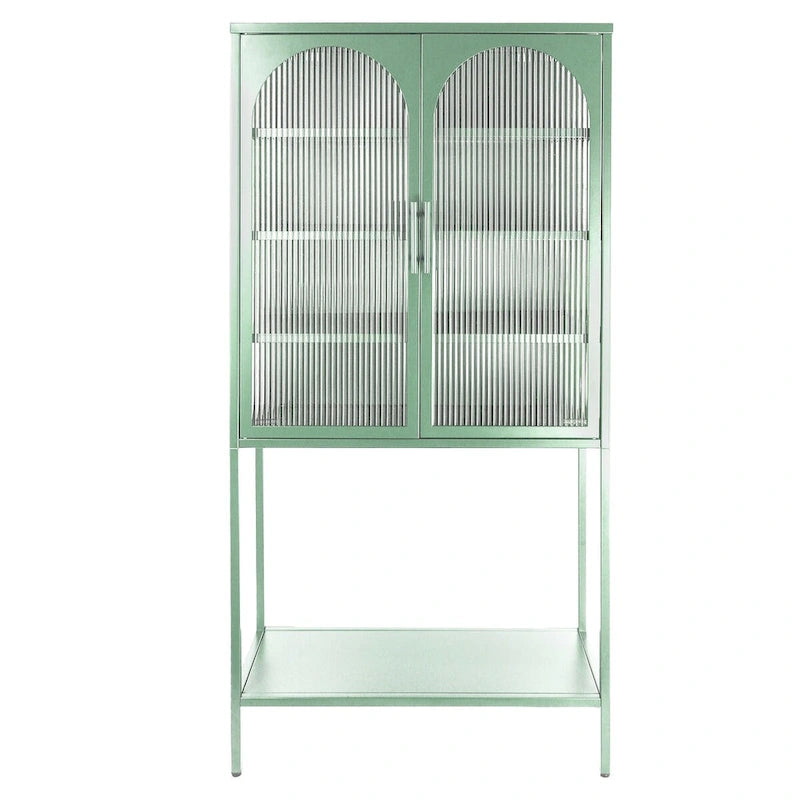 Meuble à étagères réglables avec 2 portes vitrées cintrées