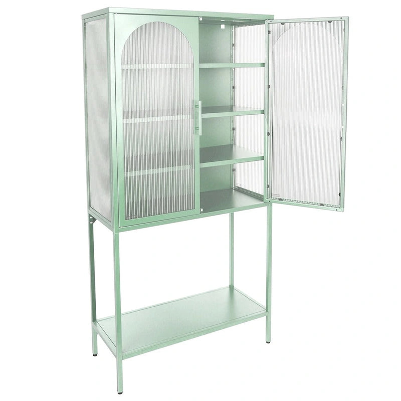 Meuble à étagères réglables avec 2 portes vitrées cintrées