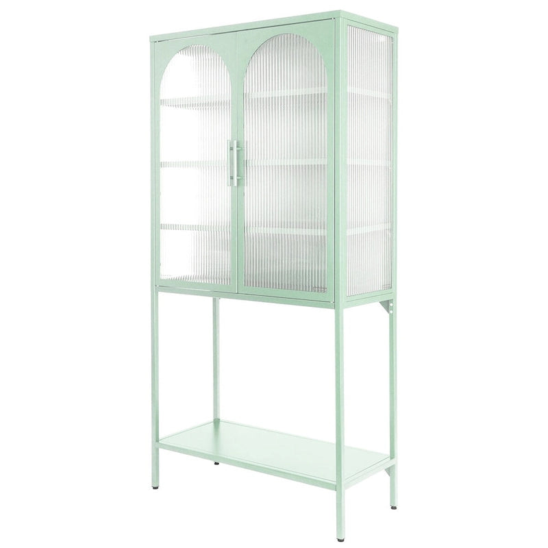 Meuble à étagères réglables avec 2 portes vitrées cintrées