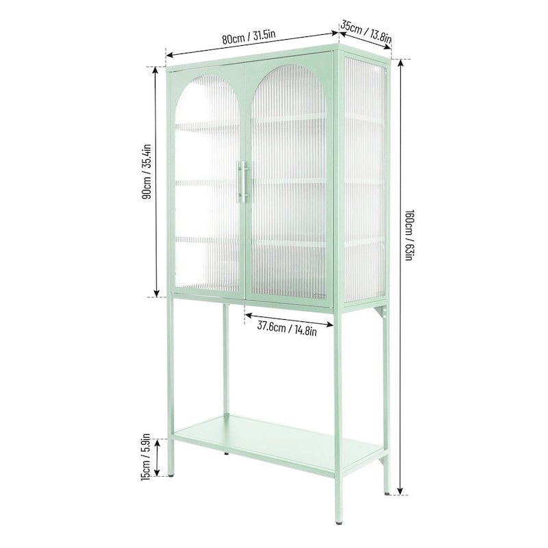 Meuble à étagères réglables avec 2 portes vitrées cintrées