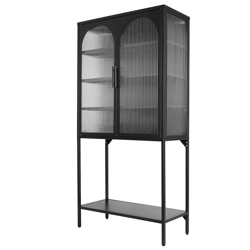 Meuble à étagères réglables avec 2 portes vitrées cintrées