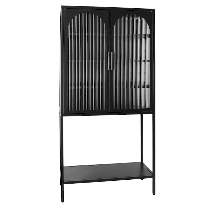 Meuble à étagères réglables avec 2 portes vitrées cintrées