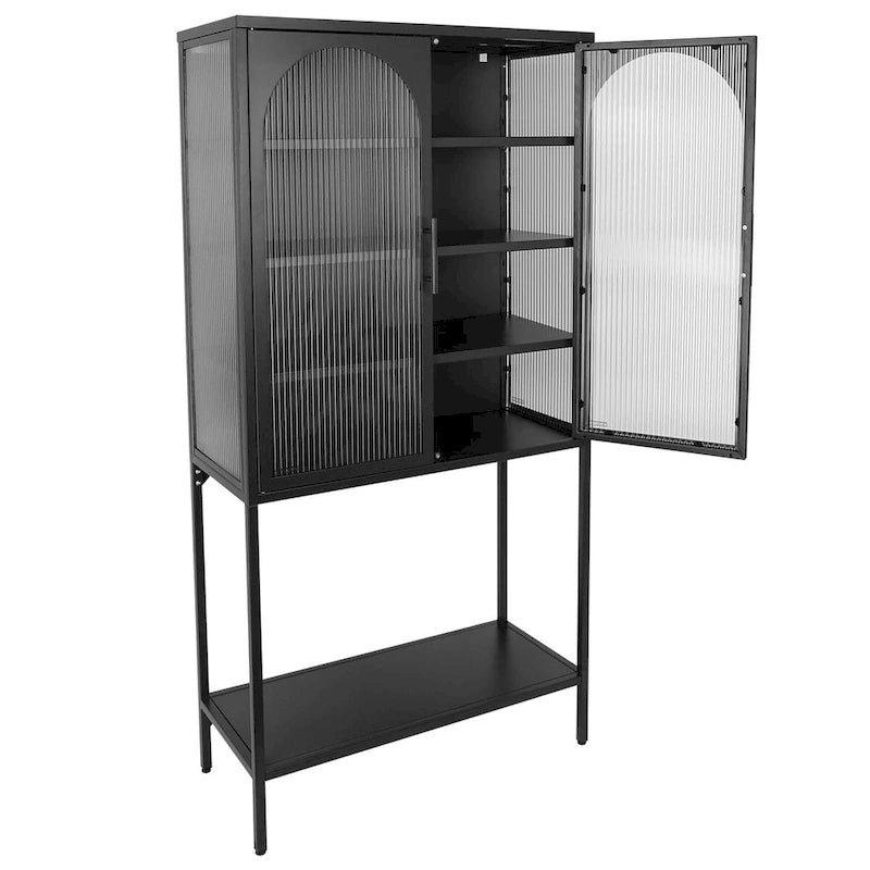 Meuble à étagères réglables avec 2 portes vitrées cintrées