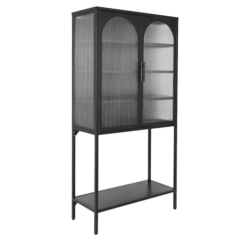 Meuble à étagères réglables avec 2 portes vitrées cintrées