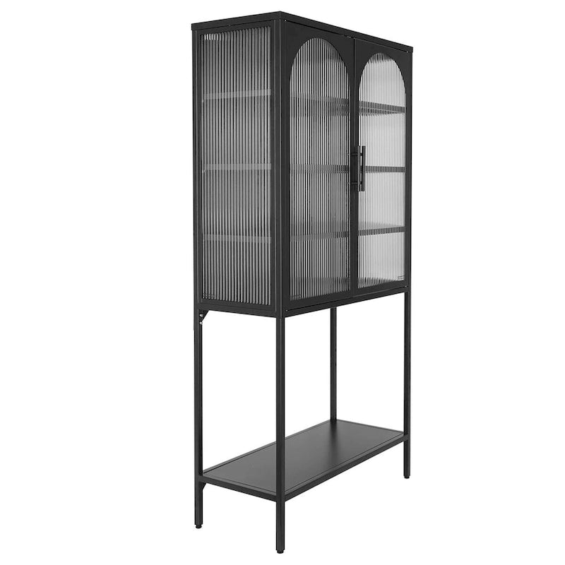 Meuble à étagères réglables avec 2 portes vitrées cintrées